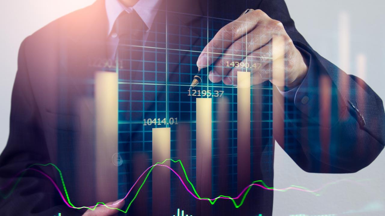 Stock market or forex trading graph and candlestick chart suitab